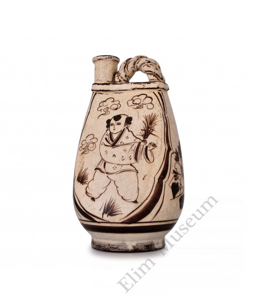 1376 A Song Cizhou-Ware flask with peony & boy 